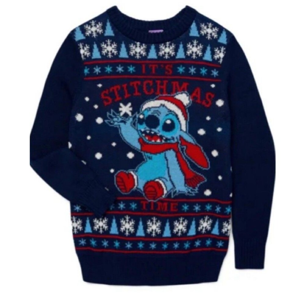 New Disney Lilo & Stitch Boys Blue Christmas Holiday Sweater Size S (6-7) NWT